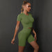 Color-Short Sleeve Shorts Suit-Army Green-Summer Seamless Peach Hip Solid Color High Elastic Yoga Short Sleeve Shorts Suit Running Sports Fitness Two Piece Suit-Fancey Boutique