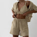 Color-Khaki-Underwear Double Layer Gauze Pajamas Three Piece Short Sleeved Shorts Outerwear Ladies Homewear-Fancey Boutique