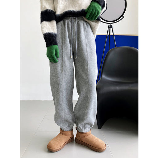 Color-Fleece lined Thickened Casual Sweatpants Women Autumn Winter Outdoor Sports Pants Ankle Tied Harem Pants-Fancey Boutique