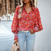 Color-Red-Printed Shirt Women Autumn Winter Vacation Casual Long Sleeved Top-Fancey Boutique