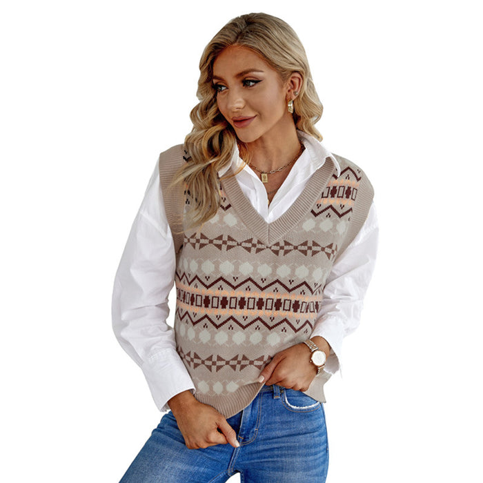 Color-winter Sweater Vest Women Casual Loose V-neck Pullover-Fancey Boutique