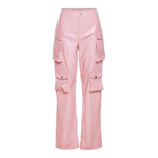 Color-Pink-Summer Women Clothing Work Clothes Poly Urethane Leather Sexy High Waist Street Shooting Straight Casual Trousers-Fancey Boutique