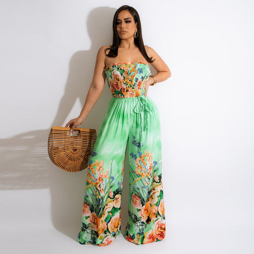 Color-Sexy Bandeau Strap Printing Wide Leg Jumpsuit Plus Size-Fancey Boutique