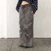 Color-Dark Grey-Women Clothing Stitching Contrast Color High Waist Drawstring Pleated Slim Straight Street Trend Woven Skirt-Fancey Boutique