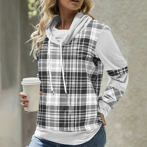 Color-Autumn Women Clothing Plaid Printed Long Sleeve Turtleneck Loose Casual Top-Fancey Boutique