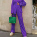 Color-Purple-Spring Summer Solid Color Texture Loose Slimming Pleated Casual Suit textured-Fancey Boutique