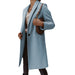 Color-skyblue-Autumn Winter Solid Color Collared Mid Length Button Woolen Coat Outerwear Women-Fancey Boutique