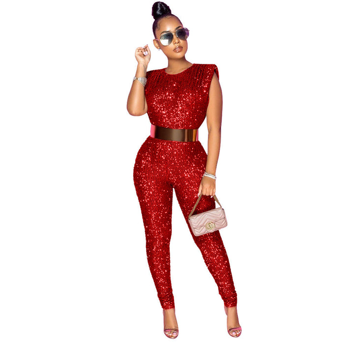 Color-Red-Fashionable Sexy Sleeveless Jumpsuit Women Without Belt Women-Fancey Boutique