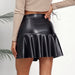 Color-High Waist Ruffles Irregular Asymmetric Leather Skirt Skirt Sexy Sexy Faux Leather Skirt Women Clothing-Fancey Boutique