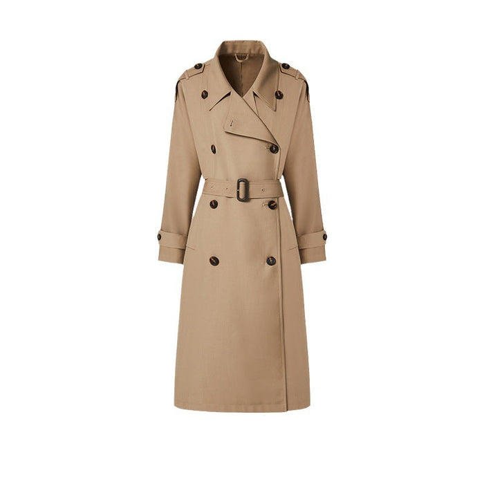 Color-Element Autumn British Retro Double Breasted over the Knee Lengthened Trench Coat for Women Coat-Fancey Boutique