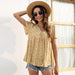 Color-Yellow-Summer V-neck Pleated Print Loose Casual Top-Fancey Boutique