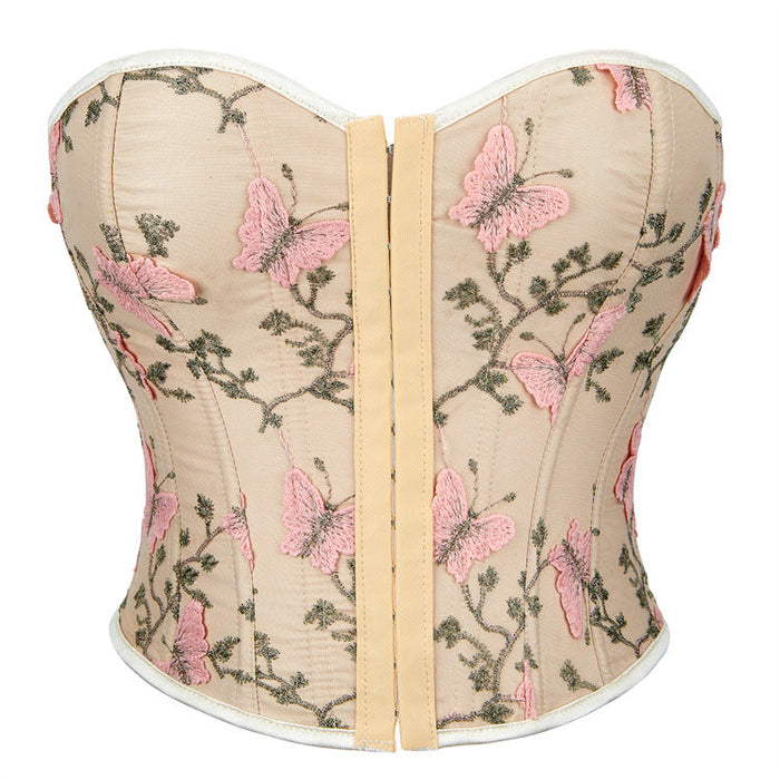 Color-Apricot-Printed Butterfly Pattern Women Tube Top Chest Support Sexy Top-Fancey Boutique