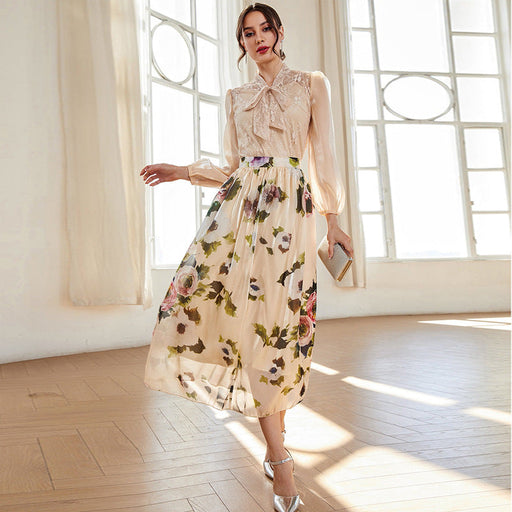 Color-Round Neck Tulle Elegant Pattern High Waist Print Elegant Outfit-Fancey Boutique