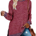 Color-Red-Women Clothing Long Sleeve round Neck Multicolor Split Top Loose Casual Pullover T-shirt-Fancey Boutique