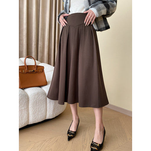 Color-French High Grade Office Woolen High Waist A Line Pleated Skirt-Fancey Boutique