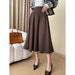 Color-French High Grade Office Woolen High Waist A Line Pleated Skirt-Fancey Boutique