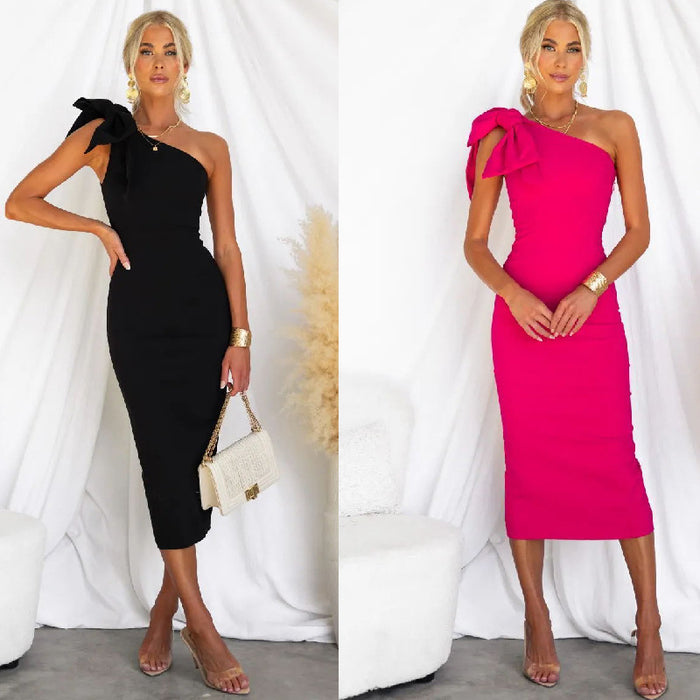 Color-Autumn Sexy Oblique Shoulder Slim Fit Sheath Dress for Women-Fancey Boutique