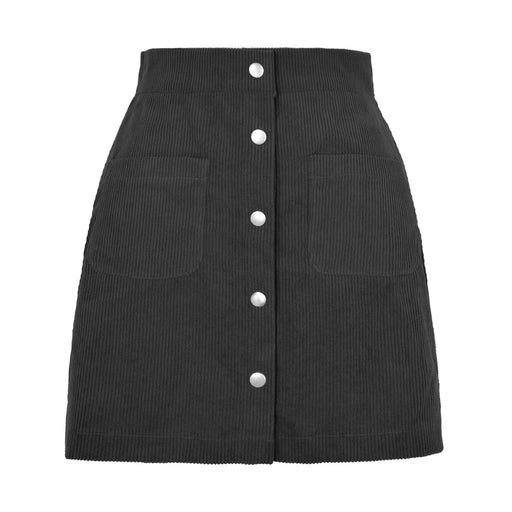 Color-Black-Autumn Winter Corduroy Hip Skirt Single Breasted Slim Fit Solid Skirt Women Clothing-Fancey Boutique