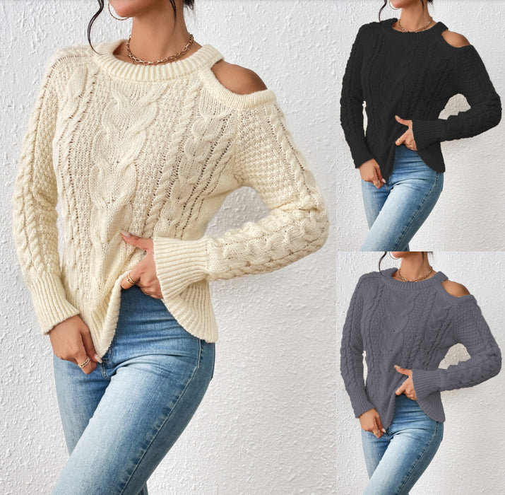 Color-Autumn Winter off the Shoulder Hemp Pattern Pullover Knitted Sweater Coat-Fancey Boutique