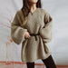 Color-Autumn Winter Loose Solid Color off Neck Thickened with Belt Knitted Sweater Dress-Fancey Boutique