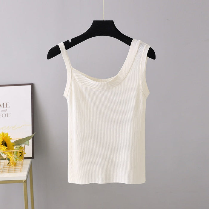 Color-Apricot-Ice Silk Camisole Women Autumn Winter White Inner Wear Outer Wear Knitted Bottoming Sexy Short Top-Fancey Boutique