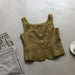 Color-Mustard Green-Retro Linen Vest for Women Autumn Special-Interest Square Collar Sleeveless Short Top-Fancey Boutique