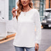 Color-White-Autumn Women Clothing Solid Color Double Line Jacquard T shirt Long Sleeve Top-Fancey Boutique