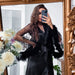 Color-Black-Spring Summer Feather Sexy Ice Silk Robe Women Cardigan Lace-up Mesh Moisture-Wicking Clothing Home Wear Women-Fancey Boutique