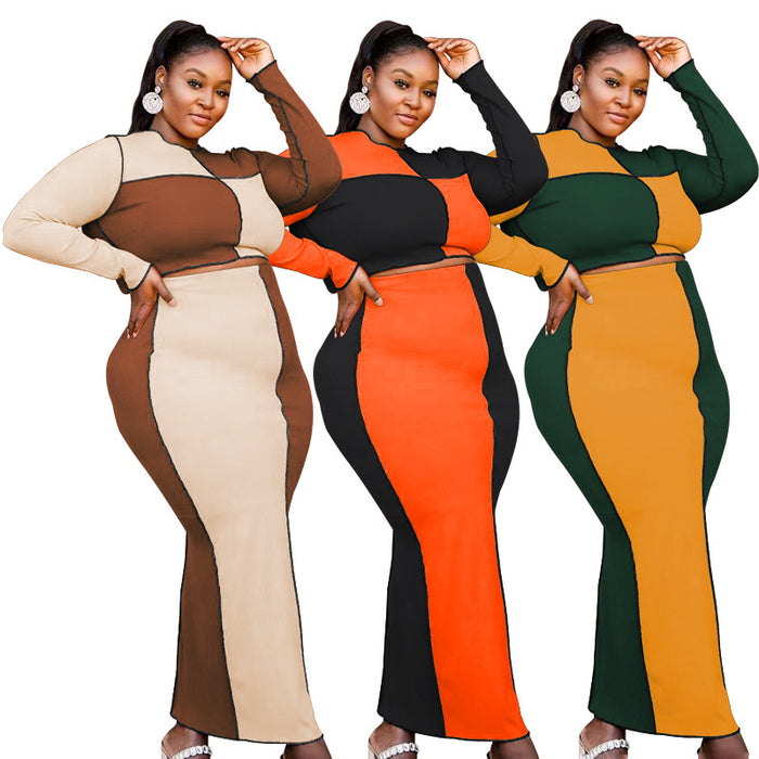 Color-Plus Size Clothing Spring Color Matching Sexy Casual Set-Fancey Boutique