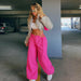 Color-High Waist Hollow Out Cutout Drawstring Solid Color Ankle Banded Working Pants Summer Retro Easy Matching Solid Color Straight Leg Pants-Fancey Boutique