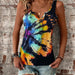 Color-Orange-Women's Clothing Summer Random Printing Painted V neck Open Vest Top Women-Fancey Boutique