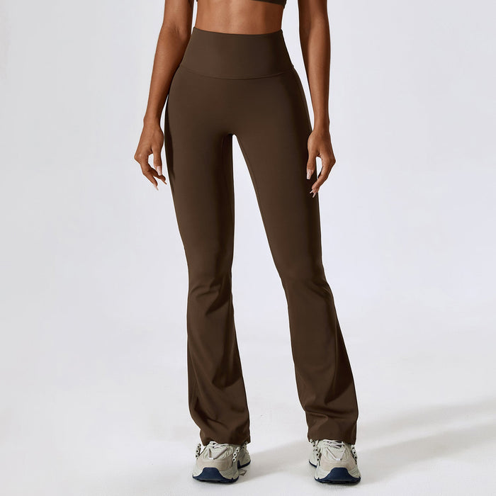 Color-Coke Tea Coffee Color-Wide Leg Tight Nude Feel Hip Lifting Yoga Bell Bottom Pants Dance High Waist Bootcut Casual Sports Pants-Fancey Boutique