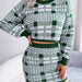 Color-Green-Autumn Winter Color Contrast Check cropped Sweater Hip Skirt Knitting Suit Women Clothing-Fancey Boutique