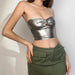 Color-Metallic Coated Fabric Spring Women Clothing Solid Color Slim Fit off Neck Corset Backless Underwaist-Fancey Boutique