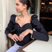 Color-Bubble Shoulder Long Sleeved Top Autumn Simple Square Collar Women-Fancey Boutique