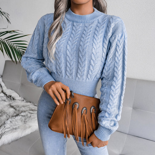 Color-Women Fall Winter Twist Waist Trimming Knitted Cropped Sweater Clothing-Fancey Boutique