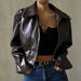 Color-Women Clothing Autumn Retro Collared Zipper Faux Leather Casual Jacket Coat-Fancey Boutique