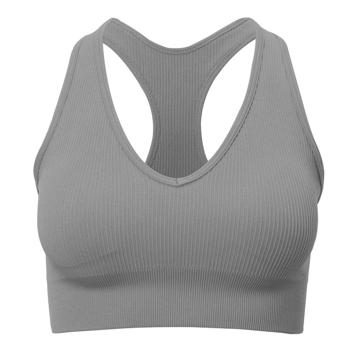 Color-Gray Bra-Seamless Sports Fitness Yoga Wear Shark Knitted Suit Pressure Line Exercise Women-Fancey Boutique