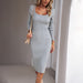 Color-Square Collar Woolen Dress Autumn Winter Elegant Sheath Dress-Fancey Boutique