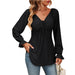 Color-Black-Fall Arrival Women Clothing V Neck Drawstring Girdle Sexy Long Sleeve Solid Color T Shirt-Fancey Boutique