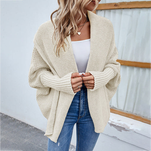 Color-Apricot-Autumn Winter Women Knitted Sweater Solid Color Batwing Sleeve Sweater Cardigan Coat Women-Fancey Boutique
