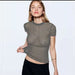 Color-Khaki-Spring Summer Short Sleeved Round Neck Thin Breathable Knitted Wool Top-Fancey Boutique