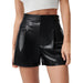 Color-Women Clothing High Waist Faux Leather Pant Belt Pocket Shorts Women Sexy Casual Pants High End-Fancey Boutique