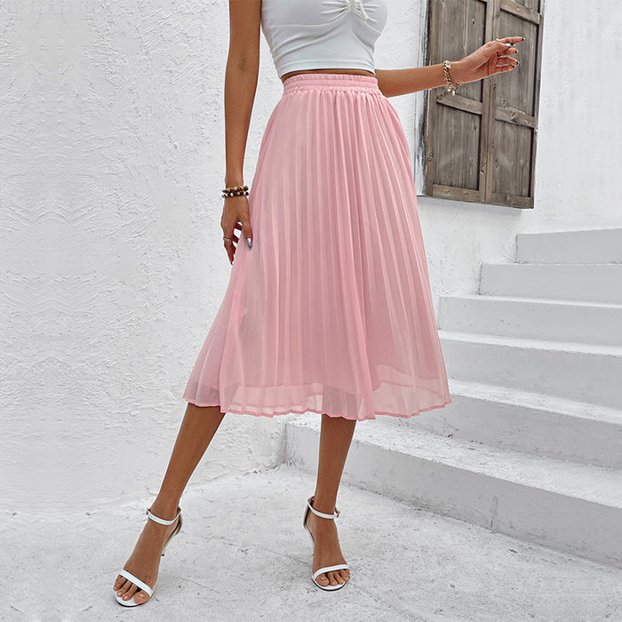Color-Summer Skirt Solid Color Chiffon Pleated Skirt-Fancey Boutique