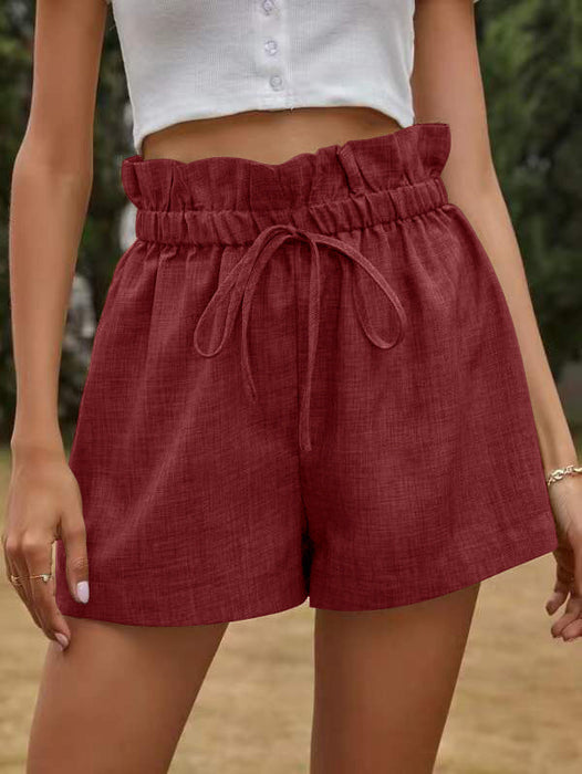 Color-Burgundy-Casual Comfortable Shorts for Women Summer High Waist Lace-up Loose Wide Leg Pants Women-Fancey Boutique