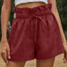 Color-Burgundy-Casual Comfortable Shorts for Women Summer High Waist Lace-up Loose Wide Leg Pants Women-Fancey Boutique
