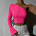 Color-Autumn Winter Sexy Slim Fit Backless Y2g Sexy Top One Shoulder Long Sleeve Short Top-Fancey Boutique