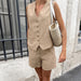 Color-Summer Casual Office Vest Khaki V neck Sleeveless Shorts Set for Women-Fancey Boutique