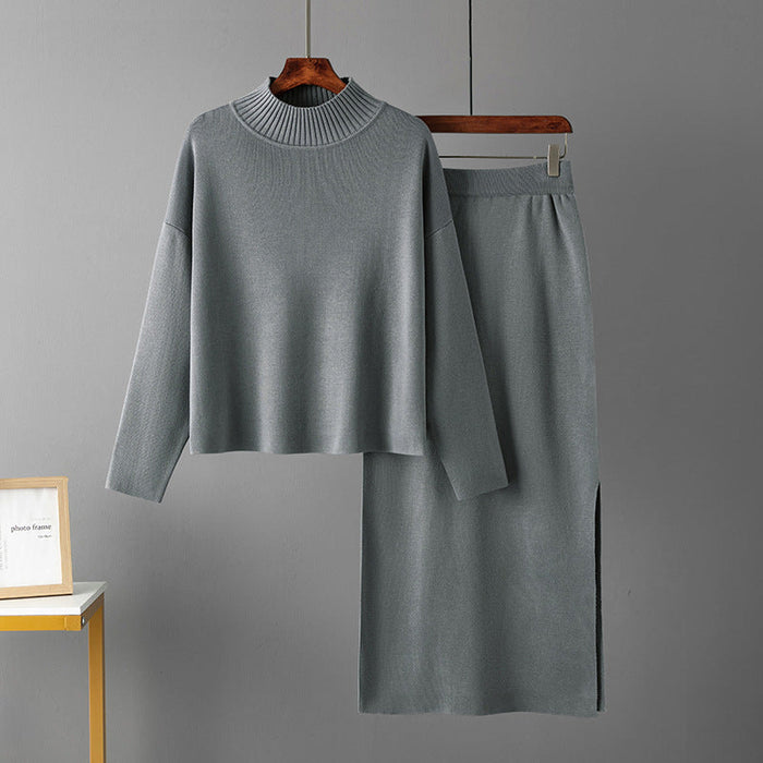 Color-Gray-Women Clothing Autumn Casual Loose Long Skirt Two Piece Suit Sweater-Fancey Boutique