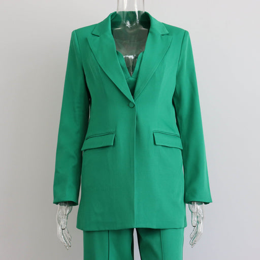 Color-Green Suit Jacket-Blazer Suit Set Vest Straight Trousers Three Piece Set Autumn Winter Women Office Set-Fancey Boutique
